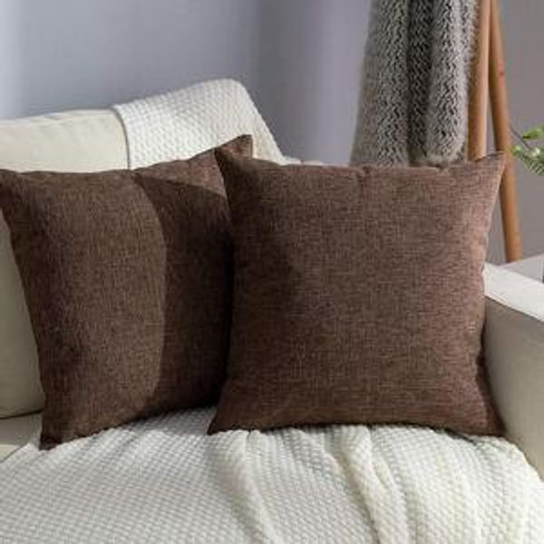 Linen Throw Pillow Covers Square Solid Farmhouse Burlap Cushion Covers for Bed Couch Sofa Bench, 18 x 18 inch (45 cm), Natural Linen, Set of 2