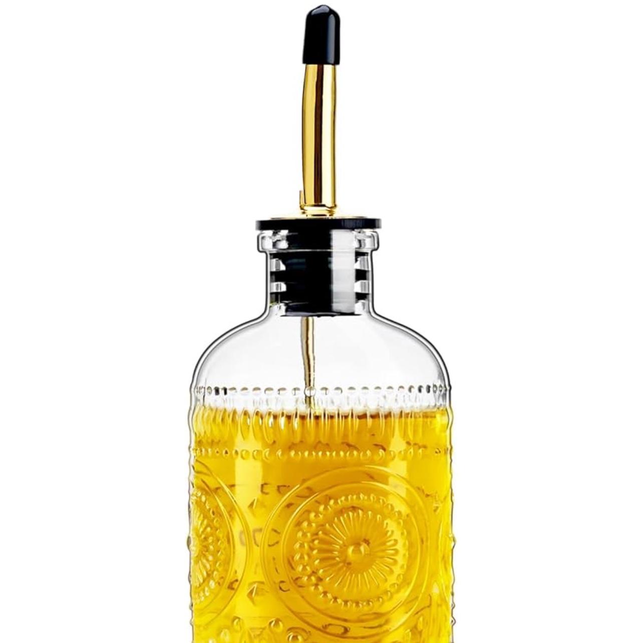 Olive Oil Dispenser Bottle for Kitchen with Metal Spout, Glass Oil Bottles 7OZ, Elegant Glass Cooking Dispenser for Kitchen