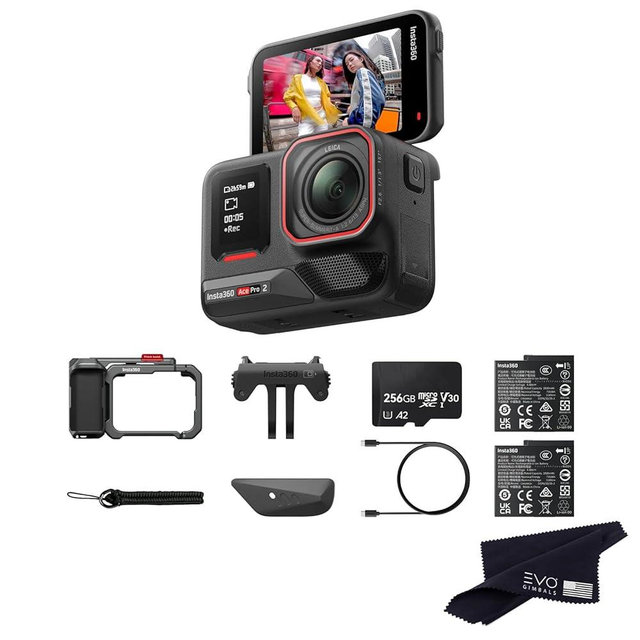 Insta360 Ace Pro 2 Dual Battery Xplorer Bundle with 256GB Card- 8K Waterproof Action Camera Co-Engineered with Leica, Flagship 1/1.3" Sensor, 8K30fps, 4K60fps, 2.5" Flip Screen, AI Noise Reduction
