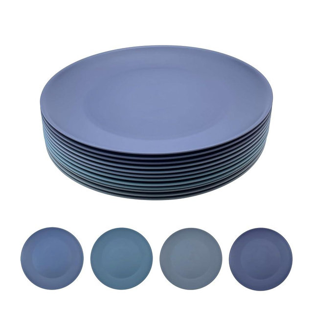 WEXINHAO Plastic Dinner Plates Reusable, Unbreakable Salad Plates 10 inch set of 12, BPA Free Dishwasher & Microwave Safe Party Plate for Kids Kitchen Camper Outdoor (Grey Stone)