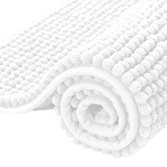 subrtex Bathroom Rugs Chenille Soft Short Plush Bath Mat Non-Slip Water Absorbent Shower Mat Quick Dry Machine Washable(White,24" x 60")
