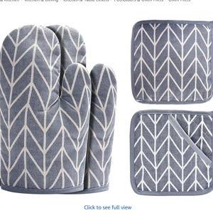 Oven Mitts and Potholders BBQ Gloves-Oven Mitts and Pot Holders with Recycled Infill Silicone Non-Slip Cooking Gloves for Cooking Baking Grilling (4-Piece Set) (White)