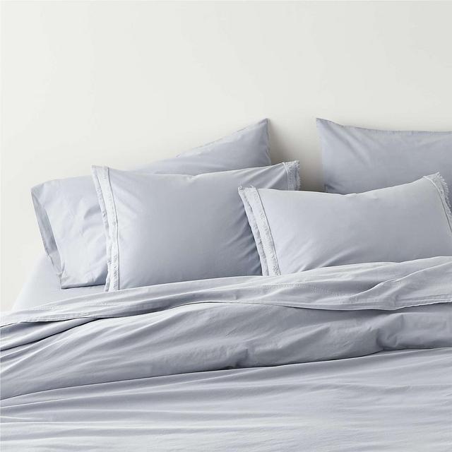 Organic Cotton Mist Blue Eyelash Fringe King Duvet Cover