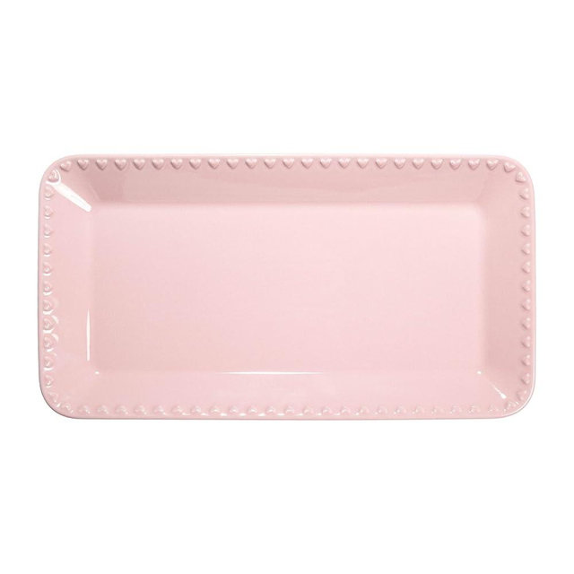 Paris Hilton Rectangle Ceramic Stoneware Serving Platter Tray, Embossed Hearts, Microwave Safe, 15x8-Inch, Pink