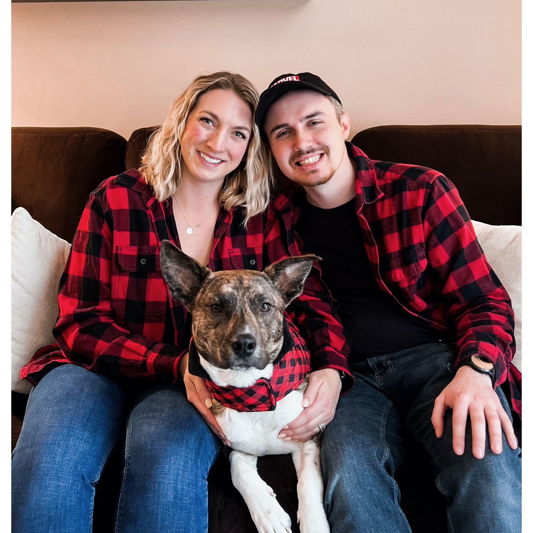 Our family photo with our favorite pup