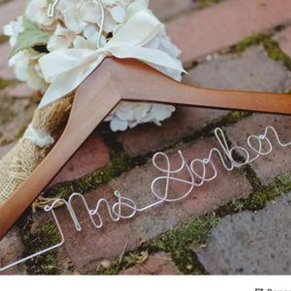 Personalized Bride Wooden Hanger, Custom Wire Name