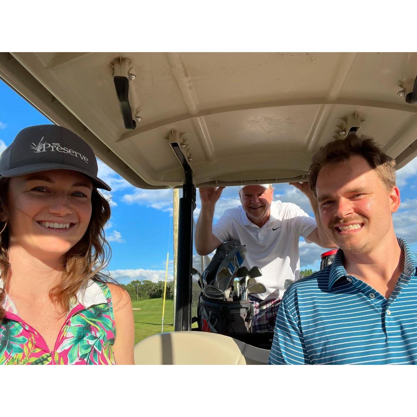 Chasing the fairway with our favorite caddy, Bruce (Patrick's Dad).