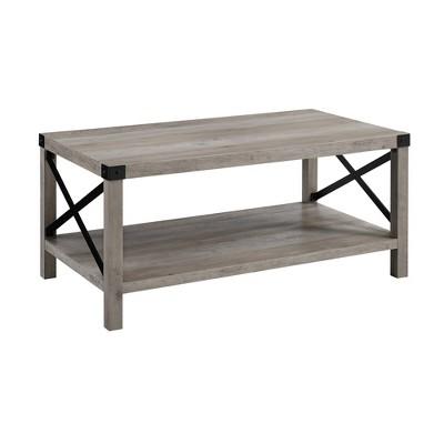 40" Metal X Coffee Table Gray Wash/Black - Saracina Home