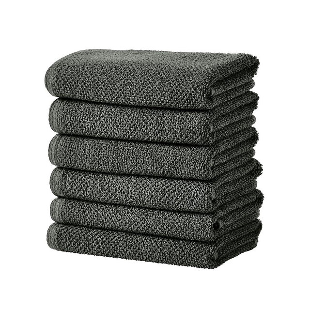 Dark Grey Hand Towels - 100% Cotton 6 Pack 26x16 Hand Towel Set - Absorbent, Quick-Drying, Durable Towels for Handroom Decor - Low-Twist, Two-Ply Fibers (Midnight)