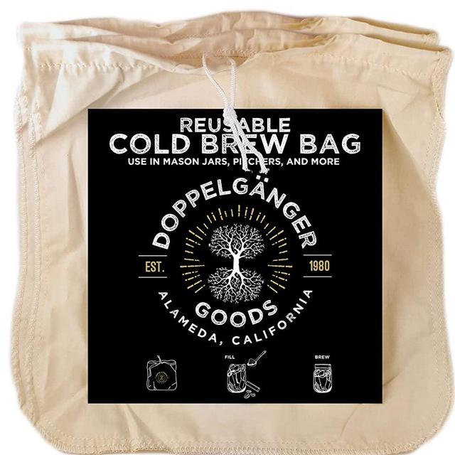 (2-Pack, Large 12in x 12in) Organic Cotton Cold Brew Coffee Bag - Designed in California - Reusable Coffee Filter with EasyOpen Drawstring Cold Brew Maker for Pitchers, Mason Jars, Toddy Systems