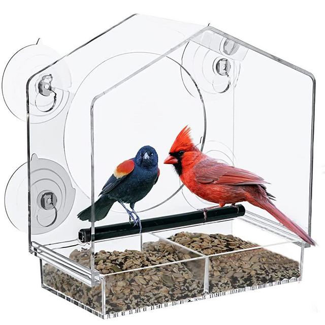 Window Bird Feeder for Outside, Window Bird Feeders with Strong Suction Cups, Clear Bird Feeders for Windowc Suction Bird Feeder Window Acrylic Bird House for Cat Window Perch Gifts for Elderly Kids
