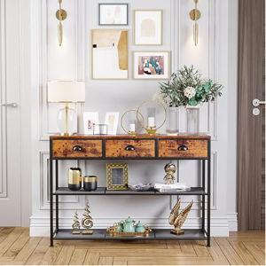 Console Sofa Table with 3 Fabric Drawers