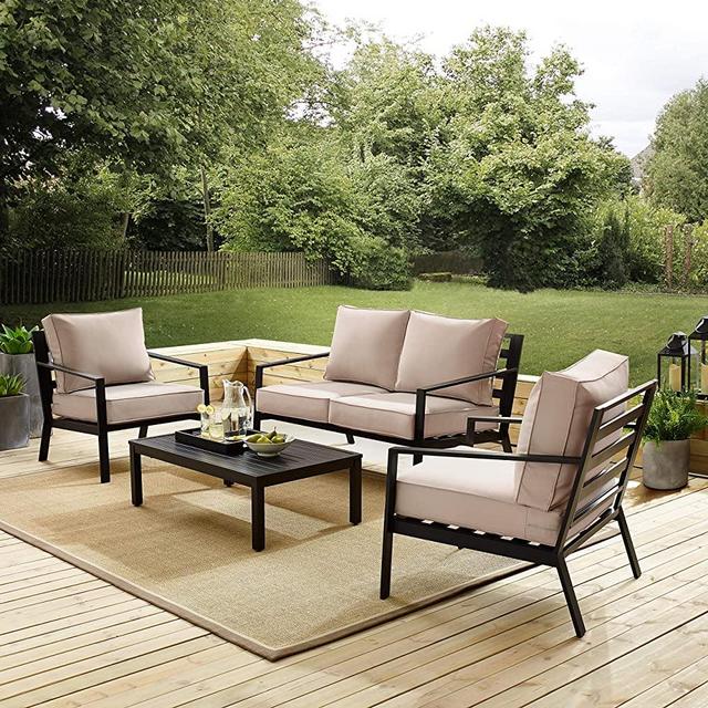 Right2Home Slat Back 4 Pc Metal Set Outdoor Furniture, Black