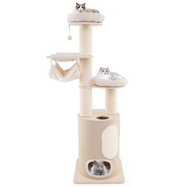 Tangkula Cat Tree Tower, 74 Inch Multi-Level Tall Cat Tower with Sisal Scratching Posts, 2-Story Cat Condo, 2 Hammocks, 2 Perches & Ball, Washable Cushions, Modern Cat Tree for Indoor Cats Large