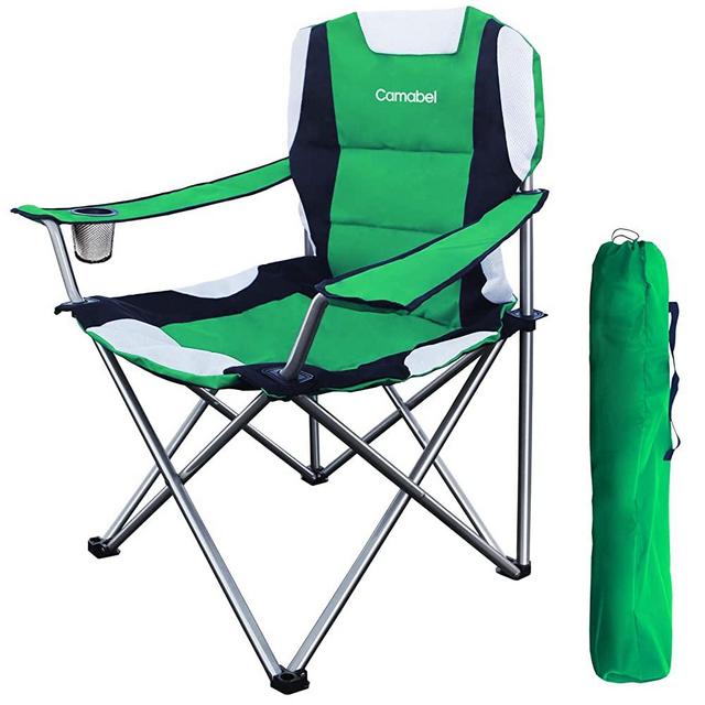 Camabel Folding Camping Chairs Outdoor Lawn Chair Padded Sports Chair Lightweight Fold up Adult Camp Chairs Highweight Capacity Bag Chairs for Heavy Duty Beach Hiking Fishing Spectator with Cup Holder