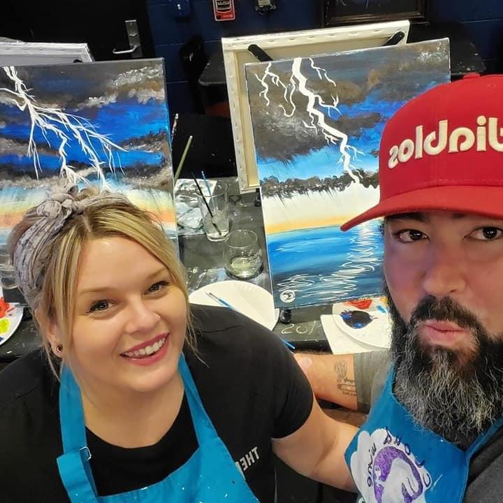 Wine and Paint night. Carlos is so competitive and kept winning prizes this night LOL!