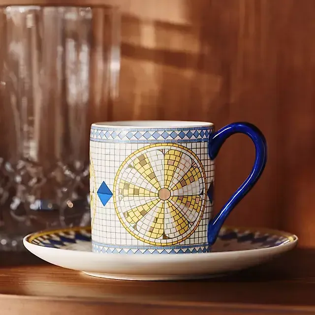 The Bistro Tile Stoneware Espresso & Saucer: Ciao Edition