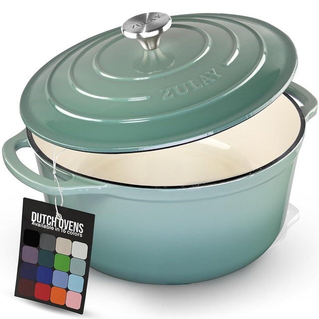 Zulay Kitchen 6 Quart Enameled Cast Iron Dutch Oven Pot with Lid – Premium Durability & Oven Safe up to 500°F – Heavy Duty Cookware Perfect for Bread Baking, Stews, Braising & Roasting - Aventurine