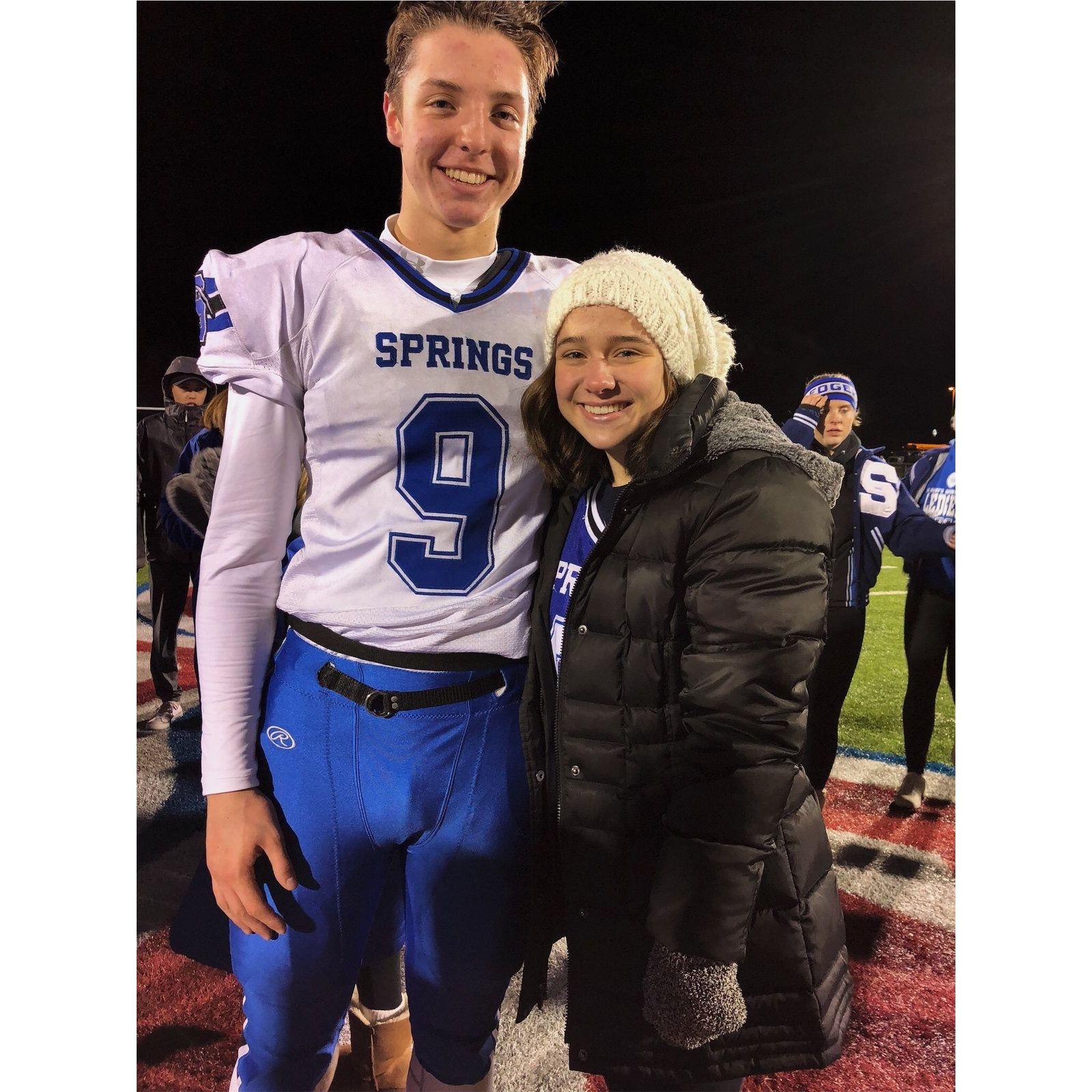 Cade and I after SMSA won the Sectional game to make it to State his Junior year!