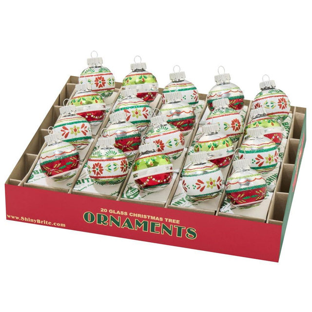 Shiny Hand Crafted Eurpean Glass Decorative Ornament- Holiday Splendor 20 Count 1.25" Decorated Rounds