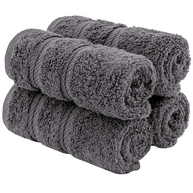 American Soft Linen Premium Turkish Genuine Cotton, Luxury Hotel Quality for Maximum Softness & Absorbency for Face, Hand, Kitchen & Cleaning (4-Piece Washcloth Set, Grey)