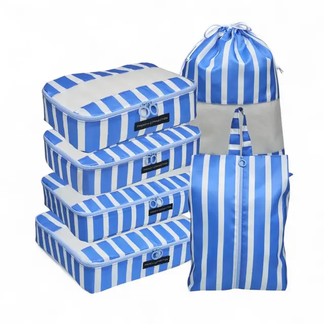 French Connection 6pc Packing Cube Set - Travel Storage Organizer Set for Luggage in Blue