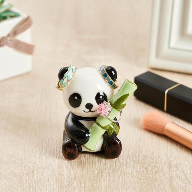 Zhuboji Panda Gifts Panda Ring Holder, Ceramic Jewelry Holder Preppy Room Decor Statues, Cute Gifts for Mom Nana Aunt Sister Friend