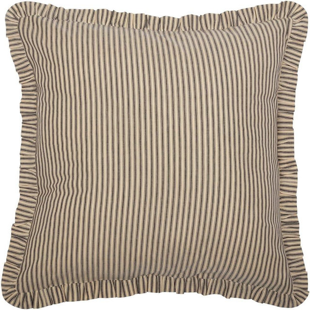 VHC Brands Sawyer Mill Ticking Striped Cotton Farmhouse Bedding Square Euro Sham, King 21x37, Charcoal Dark Creme White