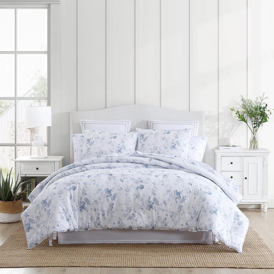 Laura Ashley Belinda Blue Cotton Comforter Reversible Set | Wayfair