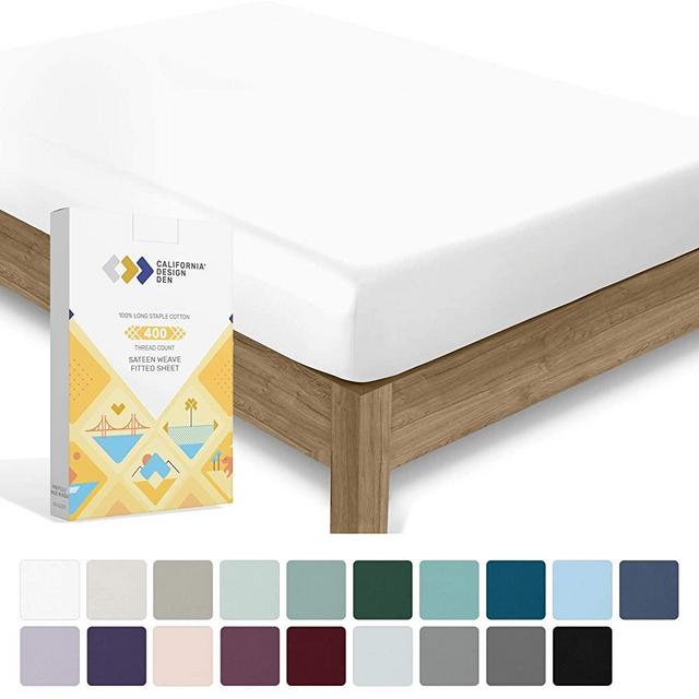 California Design Den 400 Thread Count 100% Cotton 1 Fitted Sheet Only, Pure White King Fitted Sheet, Long - Staple Combed Pure Natural Cotton Sheet, Soft & Silky Sateen Weave