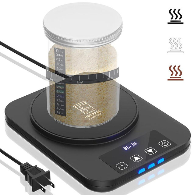 Sourdough Starter Warmer, Precise 1°F Thermostat Control (70-100°F) Sourdough Warming Mat, Smart memory Warming On/Off, 12-Hour Timer Sourdough Warmer（Black）