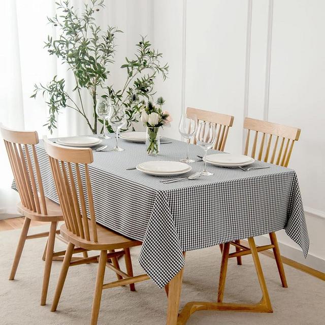 maxmill Rectangle Checkered Tablecloth Waterproof Spillproof Wrinkle Resistant Buffalo Plaid Heavy Weight Table Cloth Gingham Table Cover for Outdoor and Indoor Use, 52 x 70 Inch Black White
