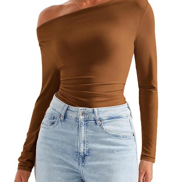 SUUKSESS Women Long Sleeve Off Shoulder Tops Trendy Cowl Neck Going Out Shirt for Fall