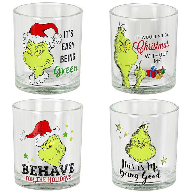Bioworld Dr. Seuss GRINCH Drinking Glasses Set Of 4 10 Oz. (295 ml.)