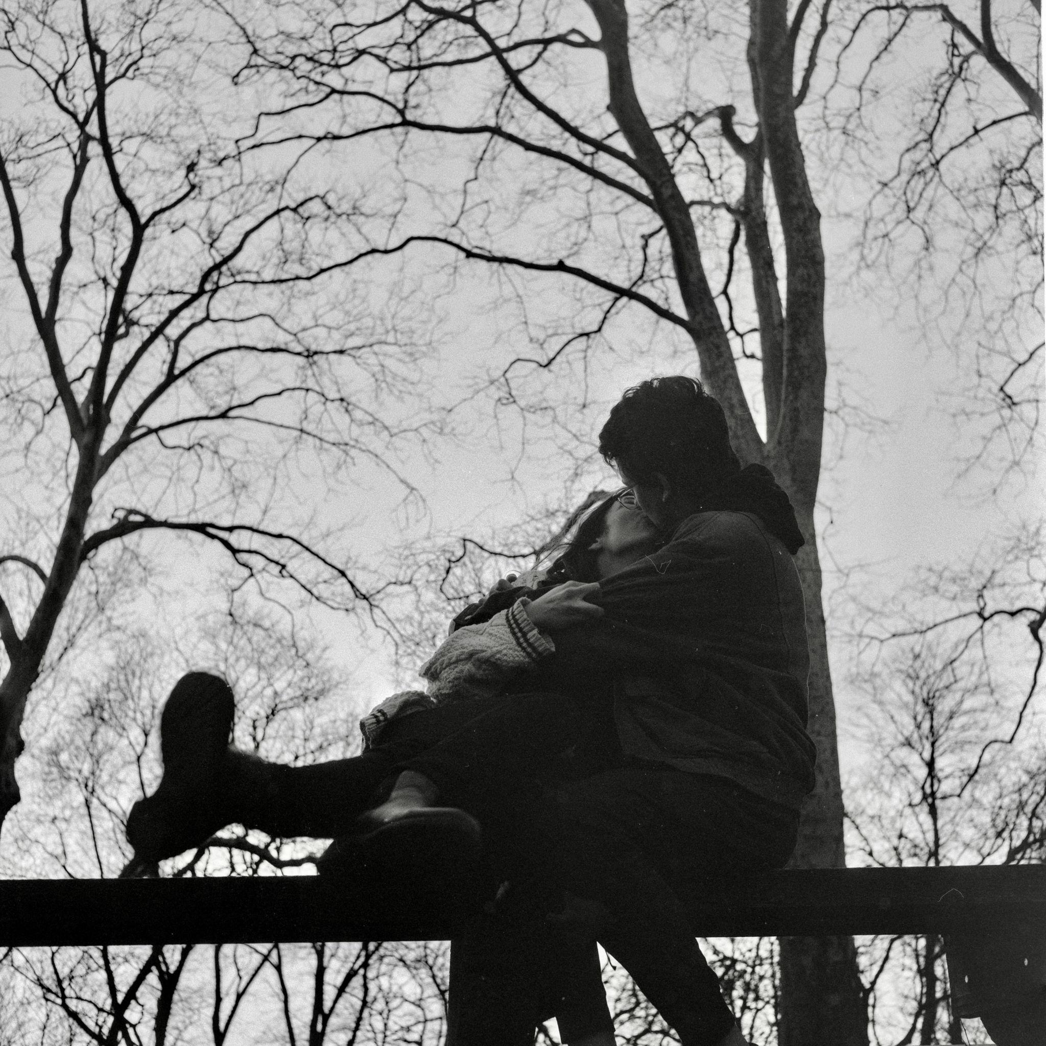"Couples Selfie" in Riverside Park on Tristan's Rolleiflex camera, February 2024