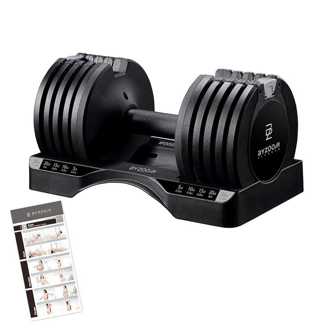 BYZOOM FITNESS Adjustable Dumbbell 12.5/25lb Set of 2 or Single Unit Piece Weight Training Fitness Exercise Body Workout 5 in 1 for Home Gym Beginners Woman