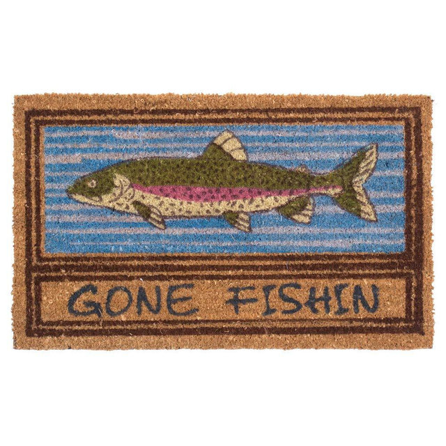 COCO MATS 'N MORE Gone Fishing Design Coco Doormats 18" x 30" x 5/8 Inch Thick