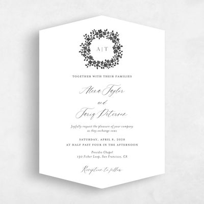White Diamond Wedding Invitation - Tiglio Wreath