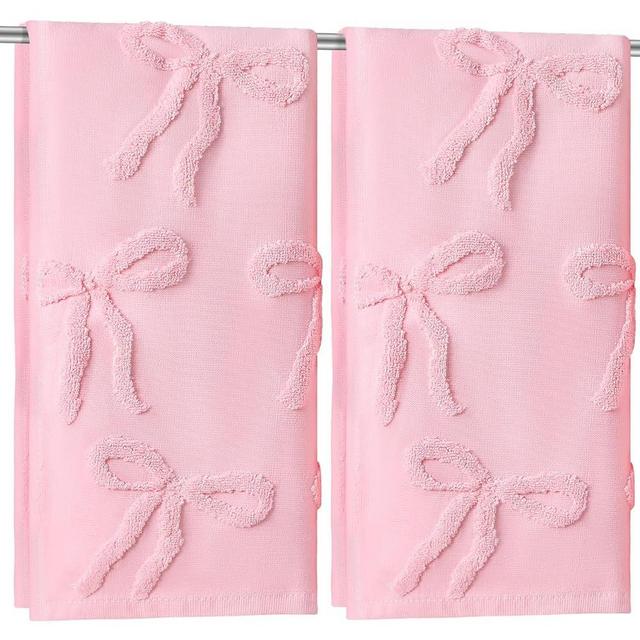 FuWeave 2 Pcs Pink Hand Towels for Bathroom Coquette Bow Hand Towels 100% Cotton Absorbent Decorative Jacquard Weave Bath Decor Preppy Bathroom Decor Gift, 13.7 x 29.5 Inch