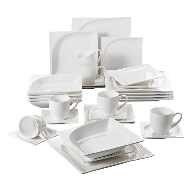 Anifa 30-Piece Ivory White Square Porcelain Dinnerware Set (Service For 6)
