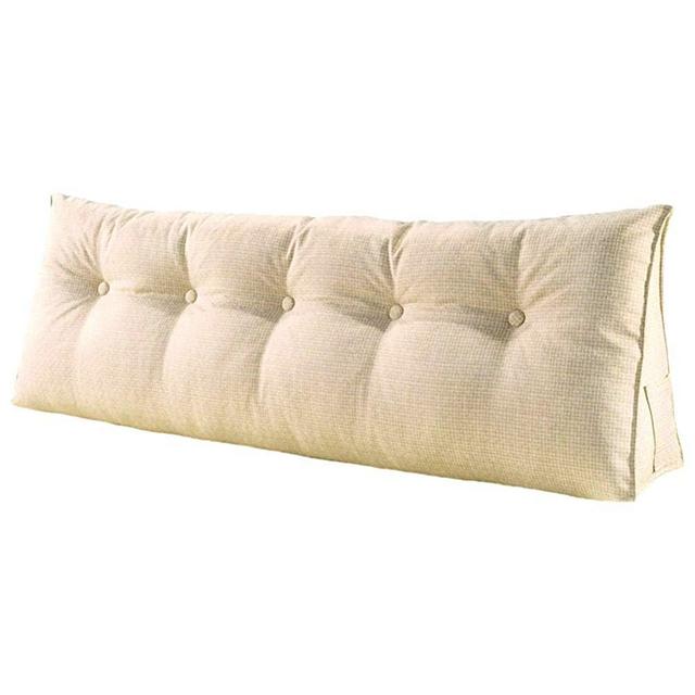 Roner Large Cotton Linen Filled Triangular Wedge Pillow Positioning Support Reading Backrest Cushion Home Office Lumbar Pad for Sofa Bed Daybed Removable Washable Cover Beige Full