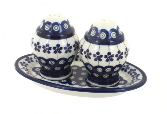 Flowering Peacock Salt & Pepper Shaker with Plate