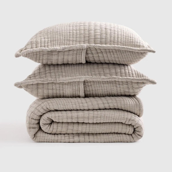 Taupe Organic Cotton Channel Quilt King Set