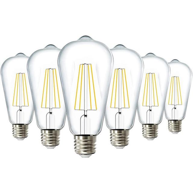 Sunco 6 Pack Dusk to Dawn Light Bulbs LED Edison 3000K Warm White, CRI90 7W Equivalent 60W, Vintage Style ST64 Extra Bright Automatic Bulb, 800 Lumens, E26 Base, Light Sensing Outdoor UL