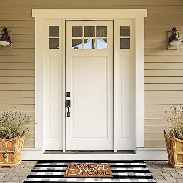 Buffalo Plaid Rug - Black and White Check Door Mat Outdoor - Farmhouse Rugs for Kitchen/Bathroom/Front Porch/Decor - Layered Welcome Doormats - Checkered Flannel Cotton Entry Way Layering Mats 36"x59"