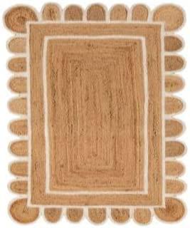 Scallop Pattern Jute Bohemian Area Rug (Off White, 2'x3')
