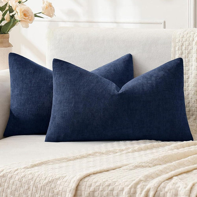 MIULEE Navy Couch Pillow Covers 12x20 Inch, Set of 2 Soft Chenille Decorative Lumbar Throw Pillow Covers Farmhouse for Sofa Living Room Bed