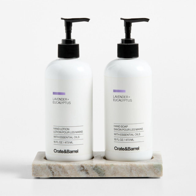 Lavender + Eucalyptus Hand Soap and Lotion Set with Tuscan Marble Caddy