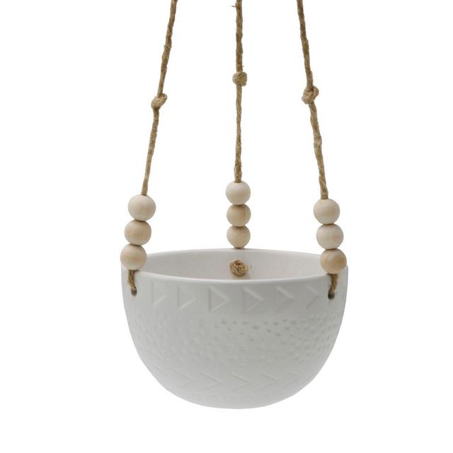 Flora Bunda Caveman Ceramic Hanging Planter in White