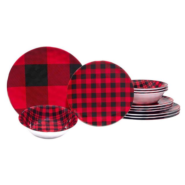 Certified International 12pc Red Buffalo Plaid Melamine Dinnerware Set